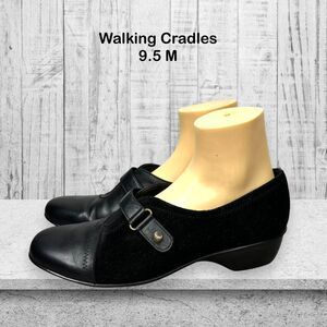 Walking Cradles Black Suede/Leather Hook/Loop‎ Wedge Dress Shoe Womens Size 9.5M